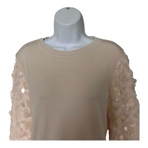 SIONI Sequin Sleeve Rib Knit Sweater In Cream Color Size M. - Picture 3 of 8